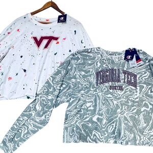 Champion Virginia Tech Hokies Crop Top Lot XL NWT Women Long‎ Sleeve VT Graphics